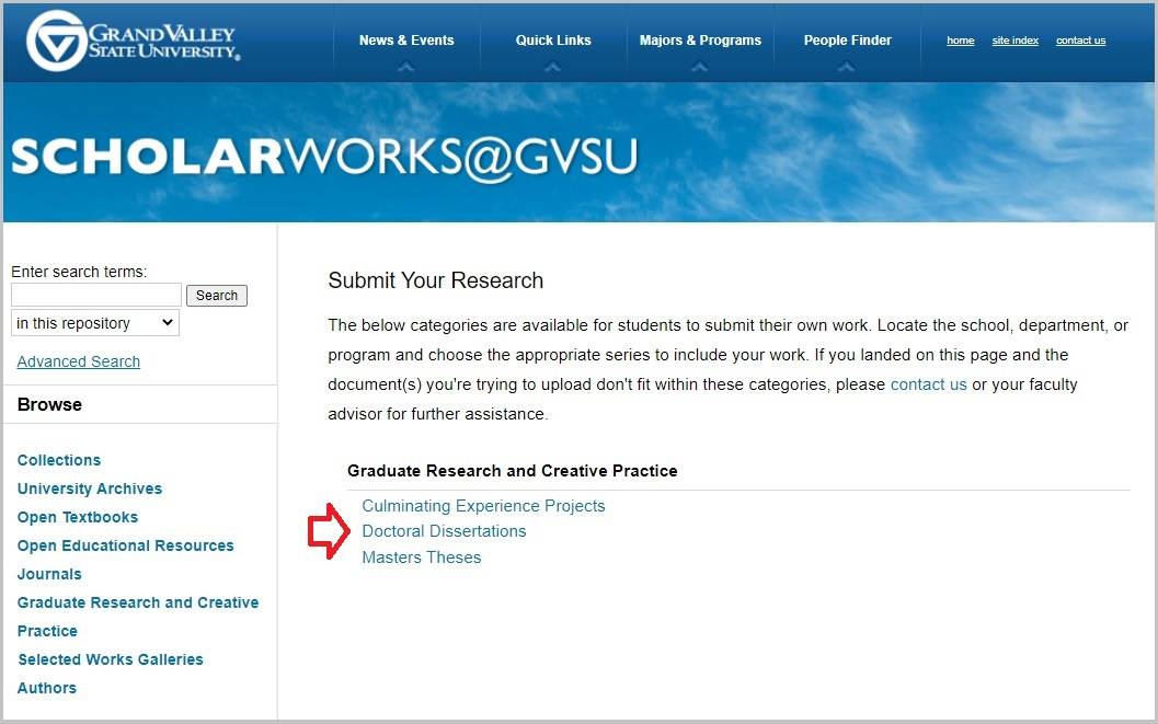 Screenshot of Submit Research page indicating where to upload your files